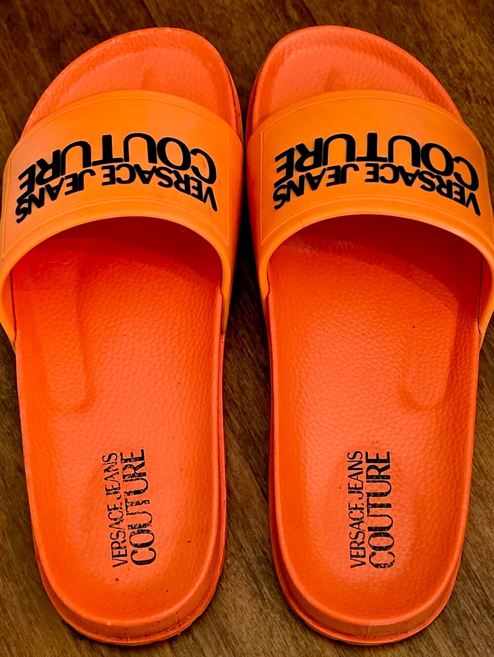 Versace Jeans Couture Orange Logo Slide Sandals